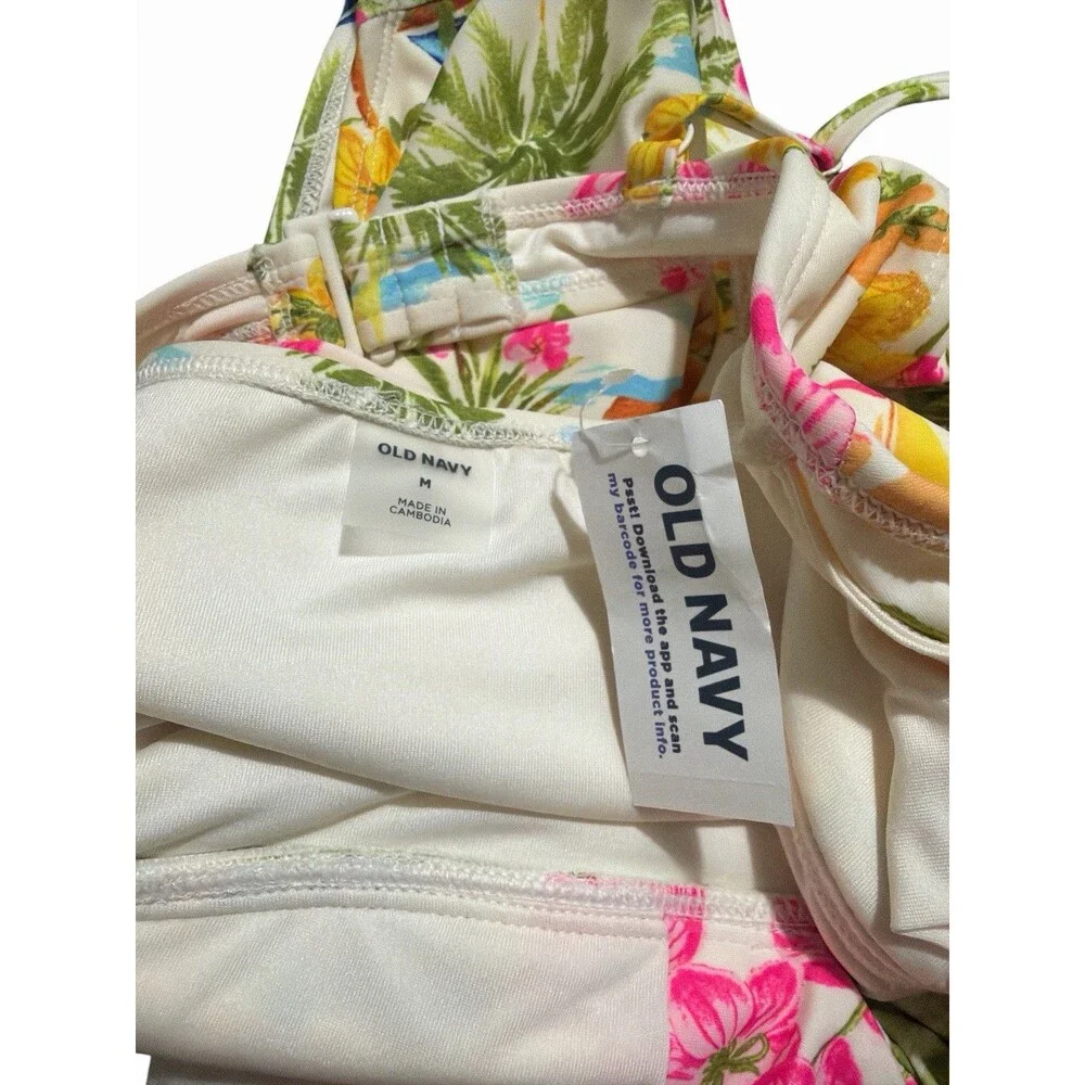 Old Navy Tropical One Piece Swimsuit Palm Floral Back Cut Out Adjustable Strap M
